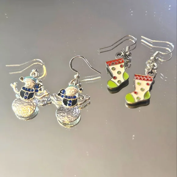 Retro Snowman And Christmas Stocking Holiday Earring Duo - Picture 2 of 5